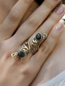 Doğal Taş İkili Oval Labradorit Doğal Taşlı Kadın Ayarlanabilir Antik Yüzük euy49lbt thumbnail 2