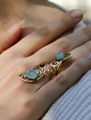 Doğal Taş İkili Oval Apatit Doğal Taşlı Kadın Ayarlanabilir Antik Yüzük euy49ap thumbnail 2