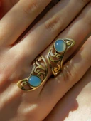 Doğal Taş İkili Oval Apatit Doğal Taşlı Kadın Ayarlanabilir Antik Yüzük euy49ap thumbnail 1