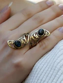 Doğal Taş İkili Oval Labradorit Doğal Taşlı Kadın Ayarlanabilir Antik Yüzük euy49lbt thumbnail 1