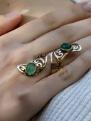 Doğal Taş İkili Oval Yeşil Akik Doğal Taşlı Kadın Ayarlanabilir Antik Yüzük euy49ya thumbnail 2