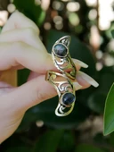 Doğal Taş İkili Oval Labradorit Doğal Taşlı Kadın Ayarlanabilir Antik Yüzük euy49lbt thumbnail 3