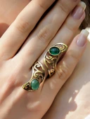 Doğal Taş İkili Oval Yeşil Akik Doğal Taşlı Kadın Ayarlanabilir Antik Yüzük euy49ya thumbnail 1