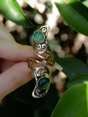 Doğal Taş İkili Oval Yeşil Akik Doğal Taşlı Kadın Ayarlanabilir Antik Yüzük euy49ya thumbnail 3