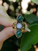 Doğal Taş Aytaşı Yeşil Akik Damla Doğal Taşlı Kadın Ayarlanabilir Yüzük euy50aya thumbnail 3