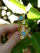 Doğal Taş İkili Oval Apatit Doğal Taşlı Kadın Ayarlanabilir Antik Yüzük euy49ap thumbnail 3