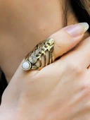 Doğal Taş Yuvarlak Aytaşı Doğal Taşlı Antik Ayarlanabilir Kadın Yüzük euy46ap thumbnail 2