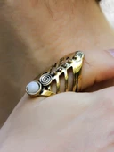 Doğal Taş Yuvarlak Aytaşı Doğal Taşlı Antik Ayarlanabilir Kadın Yüzük euy46ap thumbnail 1