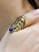 Doğal Taş Yuvarlak Lapis Doğal Taşlı Antik Ayarlanabilir Kadın Yüzük euy46l thumbnail 2