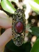 Doğal Taş Pembe Kuvars Doğal Taşlı Antik Ayarlanabilir Kadın Yüzük euy45pk thumbnail 3