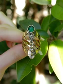 Doğal Taş Yuvarlak Yeşil Akik Doğal Taşlı Antik Ayarlanabilir Kadın Yüzük euy46ya thumbnail 3