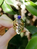 Doğal Taş Yuvarlak Lapis Doğal Taşlı Antik Ayarlanabilir Kadın Yüzük euy46l thumbnail 3