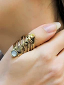 Doğal Taş Yuvarlak Apatit Doğal Taşlı Antik Ayarlanabilir Kadın Yüzük euy46ap thumbnail 1