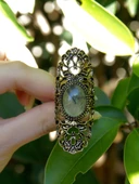 Doğal Taş Prehnit Doğal Taşlı Antik Ayarlanabilir Kadın Yüzük euy45pr thumbnail 3