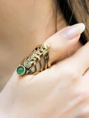 Doğal Taş Yuvarlak Yeşil Akik Doğal Taşlı Antik Ayarlanabilir Kadın Yüzük euy46ya thumbnail 2