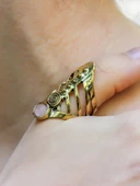 Doğal Taş Yuvarlak Pembe Kuvars Doğal Taşlı Antik Ayarlanabilir Kadın Yüzük euy46pk thumbnail 1