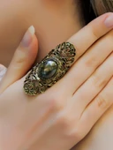 Doğal Taş Labradorit Doğal Taşlı Antik Ayarlanabilir Kadın Yüzük euy45lbt thumbnail 1