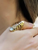 Doğal Taş Yuvarlak Apatit Doğal Taşlı Antik Ayarlanabilir Kadın Yüzük euy46ap thumbnail 2