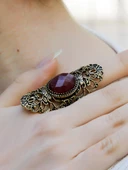 Doğal Taş Pembe Kuvars Doğal Taşlı Antik Ayarlanabilir Kadın Yüzük euy45pk thumbnail 2