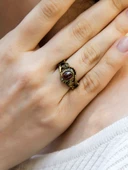 Doğal Taş Garnet (Lal) Doğal Taşlı Antik İşlemeli Ayarlanabilir Kadın Yüzük euy36g thumbnail 2