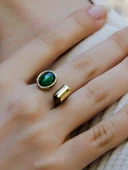 Doğal Taş Yeşil Akik Doğal Taşlı Antik Ayarlanabilir Kadın Yüzük euy39ya thumbnail 2