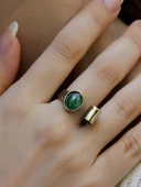 Doğal Taş Yeşil Akik Doğal Taşlı Antik Ayarlanabilir Kadın Yüzük euy39ya thumbnail 1