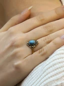 Doğal Taş Apatit Doğal Taşlı Antik Ayarlanabilir Kadın Yüzük euy20ap thumbnail 2