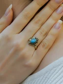 Doğal Taş Apatit Doğal Taşlı Antik Ayarlanabilir Kadın Yüzük euy20ap thumbnail 1