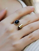 Doğal Taş Oniks Doğal Taşlı Antik Ayarlanabilir Kadın Yüzük euy39o thumbnail 2