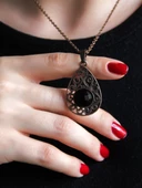 Doğal Taş Oniks Doğal Taşlı Kadın Antik Modelli Kolye 40+5 cm Zincirli euk24o thumbnail 1