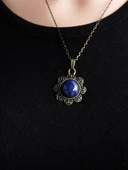 Doğal Taş Lapis Doğal Taşlı Desenli Otantik Kadın Kolye 45 Cm Zincirli euk17lps - 3