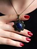 Doğal Taş Lapis Doğal Taşlı Desenli Otantik Kadın Kolye 45 Cm Zincirli euk17lps - 1