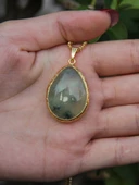 Doğal Taş Prehnit Doğal Taşlı Kadın Altın Kaplama Kolye 40cm Zincirli euk20p thumbnail 4