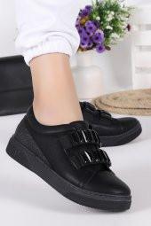 Woggo Pnt 373057 Cilt Günlük Taşlı Simli Kadın Ayakkabı Siyah - 1