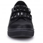 Woggo Pnt 373057 Cilt Günlük Taşlı Simli Kadın Ayakkabı Siyah - 6