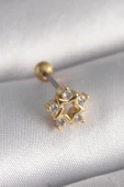 316L Çelik Gold Renk Zirkon Taşlı Yıldız Model Tragus Piercing - 1
