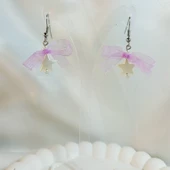 Mor Fiyonk Kurdele Detaylı Aesthetic Soft Vibes Vintage Coquette Y2K Star Yıldız İnci Küpe - 1