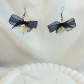 Siyah Fiyonk Kurdele Detaylı Aesthetic Soft Vibes Vintage Coquette Y2K Star Yıldız İnci Küpe - 3