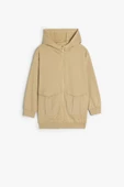 Koton Çocuk Oversize Kapşonlu Fermuarlı Sweatshirt Cepli Uzun Kollu Pamuklu Şardonlu - 1