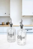 Digithome Vetro 500 Ml Kare Şeffaf Etiketli 2'li Zeytinyağı Ve Sıvıyağ Şişesi Yağdanlık SO-302 - 6