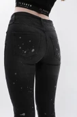 Kadın Yüksek Bel Skinny Fit Dar Paça Benekli Füme Jean Pantolon - 9