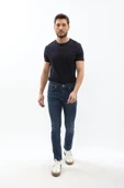 Erkek Slim Fit Likralı Mavi Jean Pantolon - 4