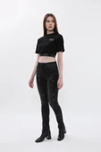 Kadın Yüksek Bel Skinny Fit Dar Paça Benekli Füme Jean Pantolon - 2