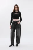Kadın İspanyol Paça Yüksek Bel Jean Pantolon Antrasit thumbnail 2