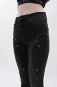 Kadın Yüksek Bel Skinny Fit Dar Paça Benekli Füme Jean Pantolon - 8