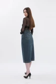 Kadın Regular Fit Düğmeli Jean Etek - 6
