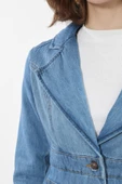 Kadın Uzun Kollu Tek Düğmeli Jean Ceket Açık Mavi - 8