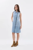 Kadın Açık Mavi Fermuarlı Jean Elbise - 9