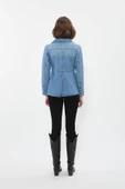 Kadın Uzun Kollu Tek Düğmeli Jean Ceket Açık Mavi - 5