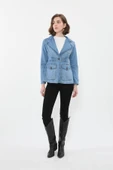 Kadın Uzun Kollu Tek Düğmeli Jean Ceket Açık Mavi - 2